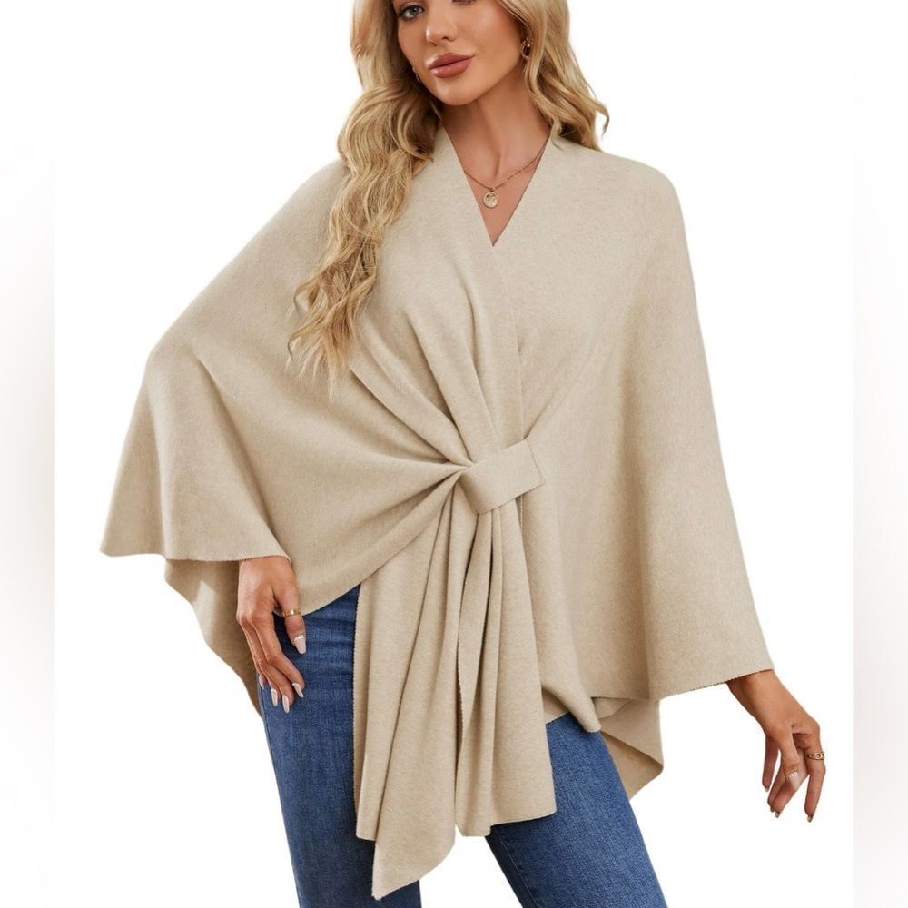 Puli Shawl Wraps Soft Open Front Poncho Sweater Beige OS NWT
